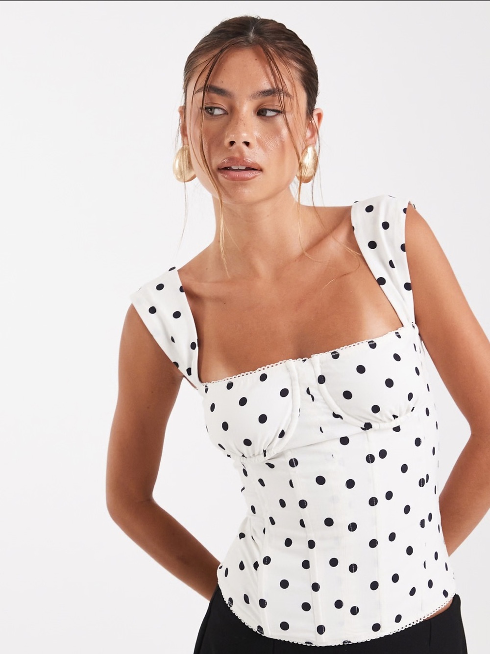 WeWoreWhat White Polka Dot Square-Neck Tank